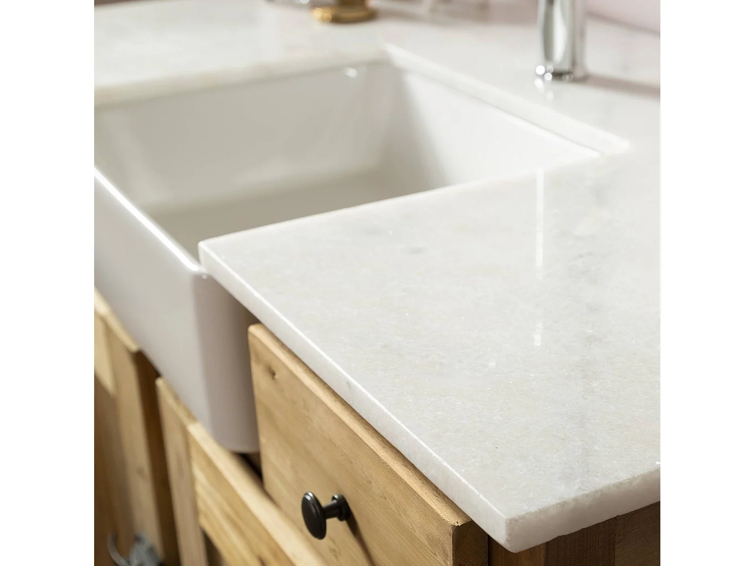 Meuble sous vasque en bois recyclé et marbre Ava