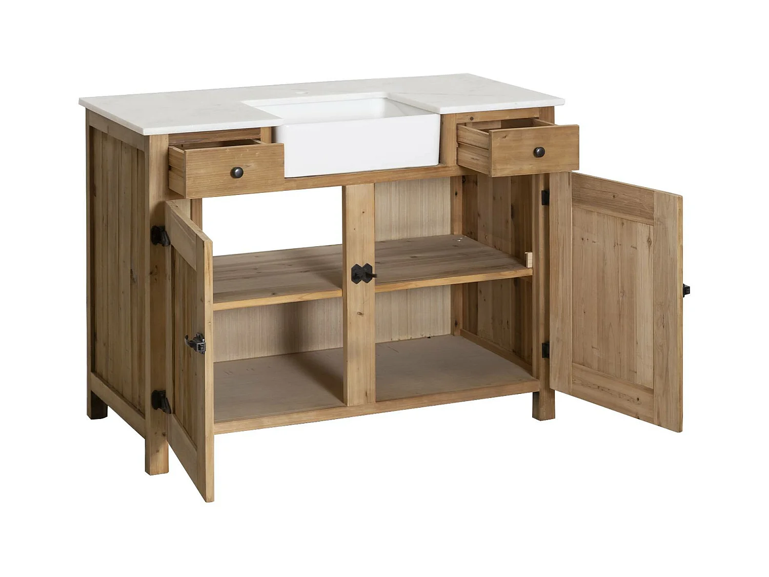 Meuble sous vasque en bois recyclé et marbre Ava