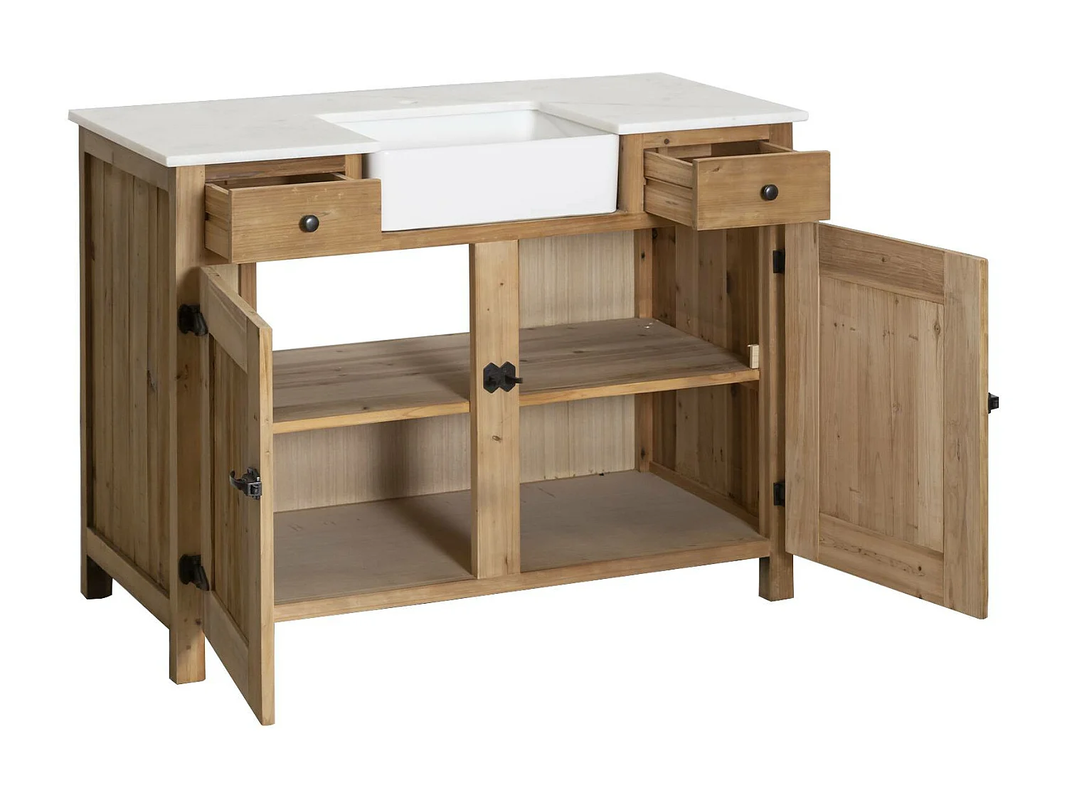 Meuble sous vasque en bois recyclé et marbre Lizon