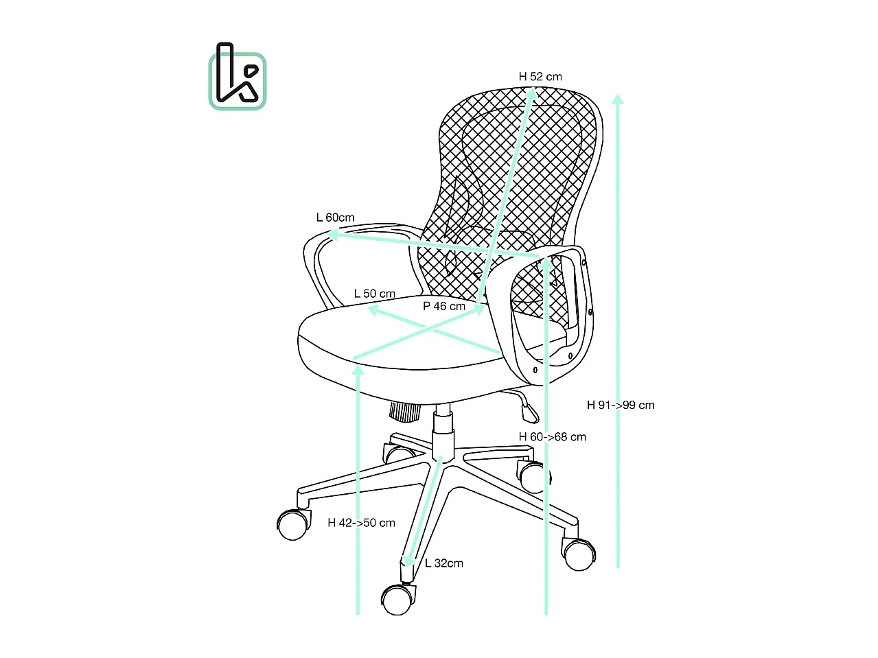 Silla de oficina ergonómica, asiento de malla reclinable, soporte lumbar, altura ajustable, giratorio, ruedas suaves FEST