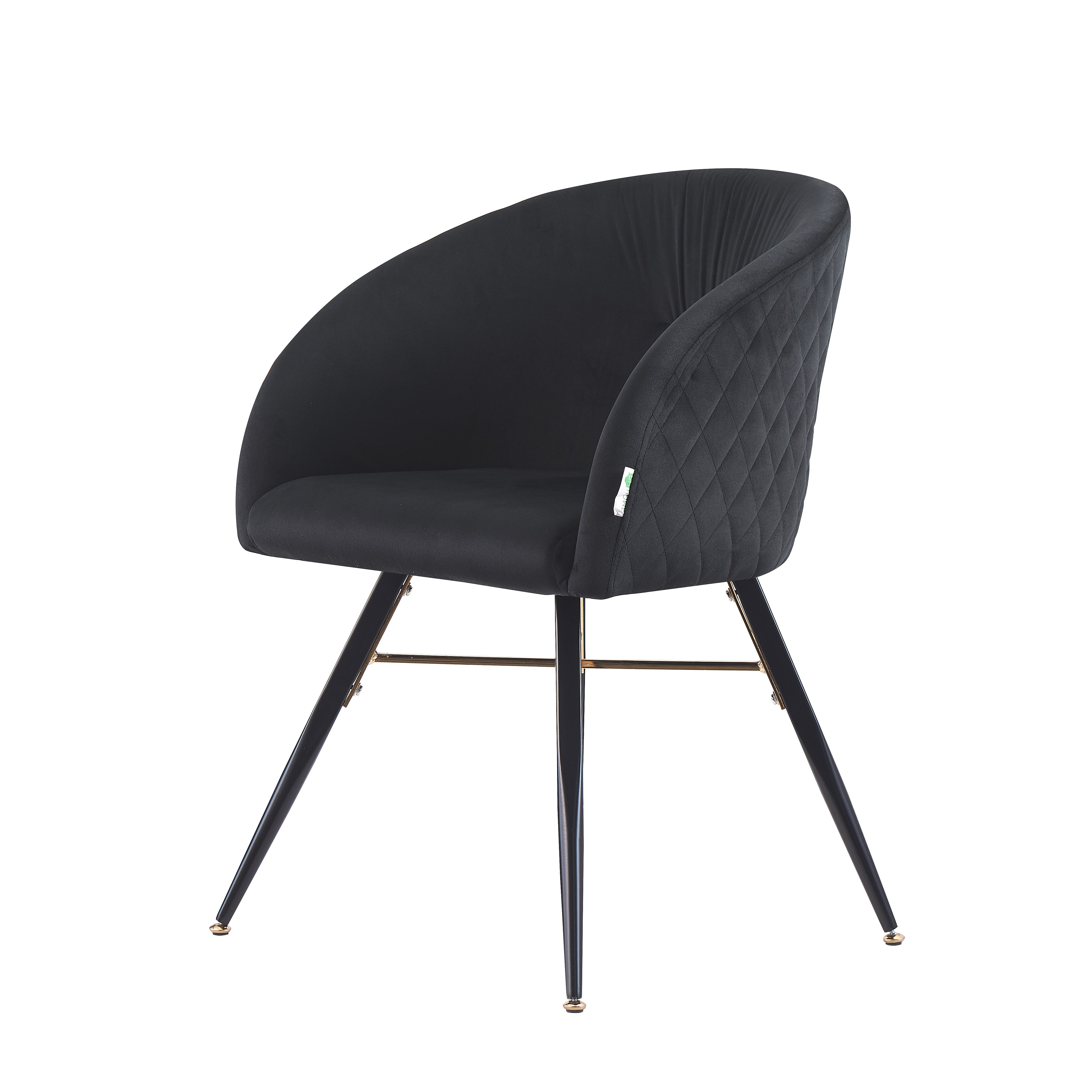 Fauteuil Velours Noir Élégant HOMLA – Chaise Rembourrée Dossier Confortable Pieds Noir & Doré 44x52x85 Cm