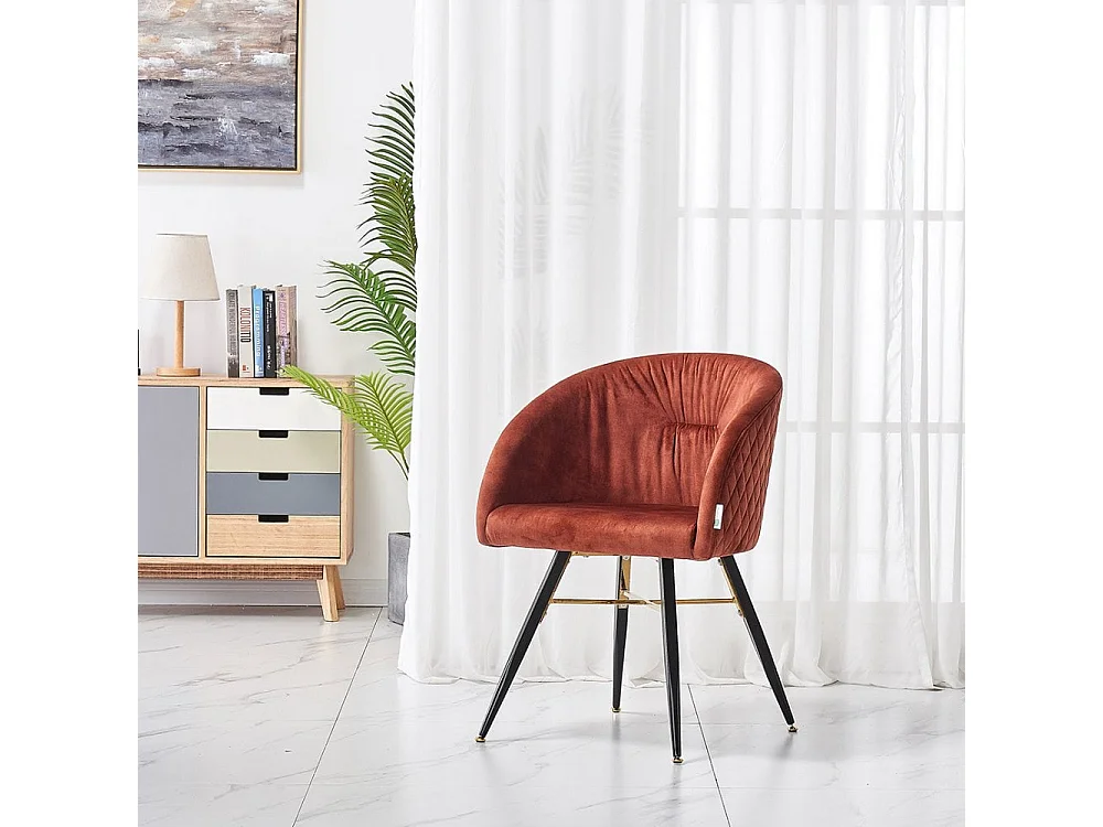 VITTORIO - Fauteuil Chaise de Salle à Manger en Velours - Pieds Noirs et Dorés en Acier Inoxydable - Terracotta