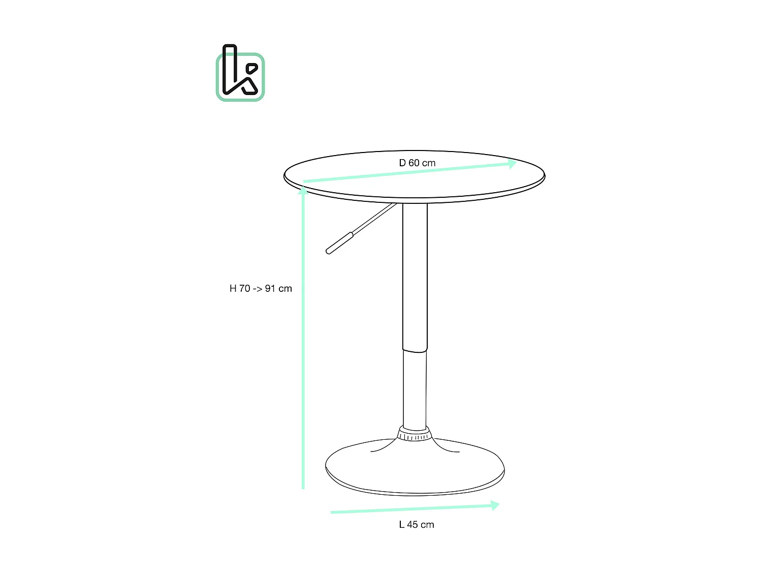 Table de Bar Haute Ø60 cm – Mange-Debout hauteur réglable et Pivotant SETI (Noir)
