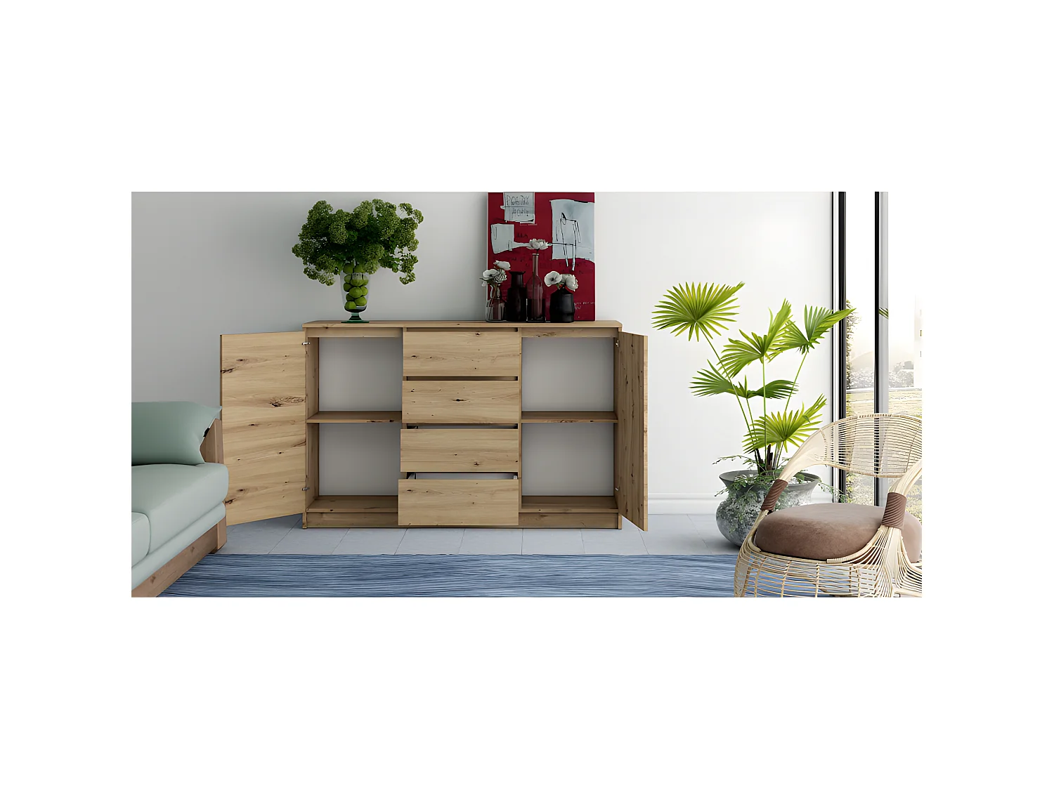 PARME 140 | Commode spacieuse moderne 97x140x40 cm | 2 portes + 4 tiroirs | Meuble rangement chambre salon chambre d'enfant