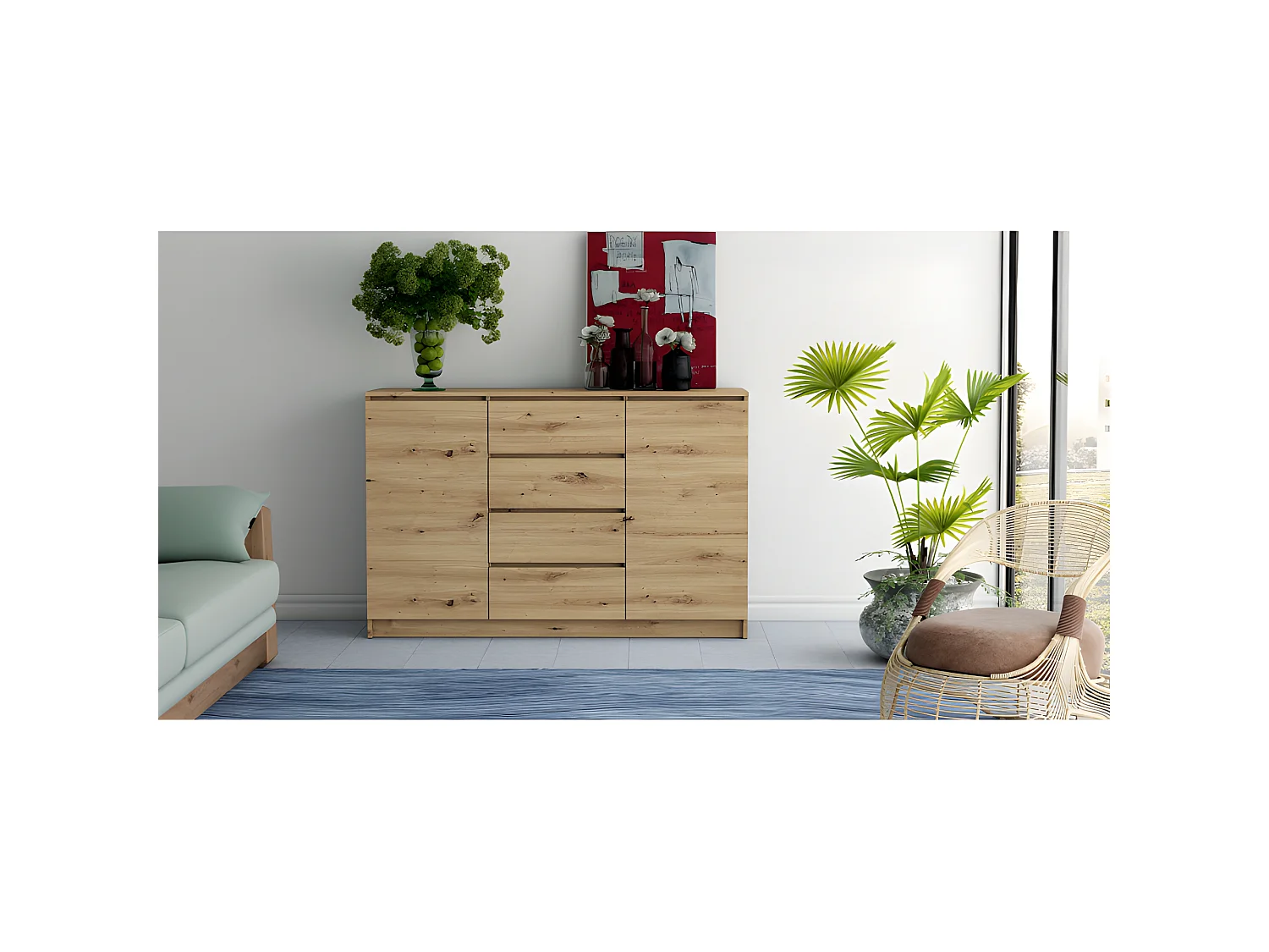 PARME 140 | Commode spacieuse moderne 97x140x40 cm | 2 portes + 4 tiroirs | Meuble rangement chambre salon chambre d'enfant