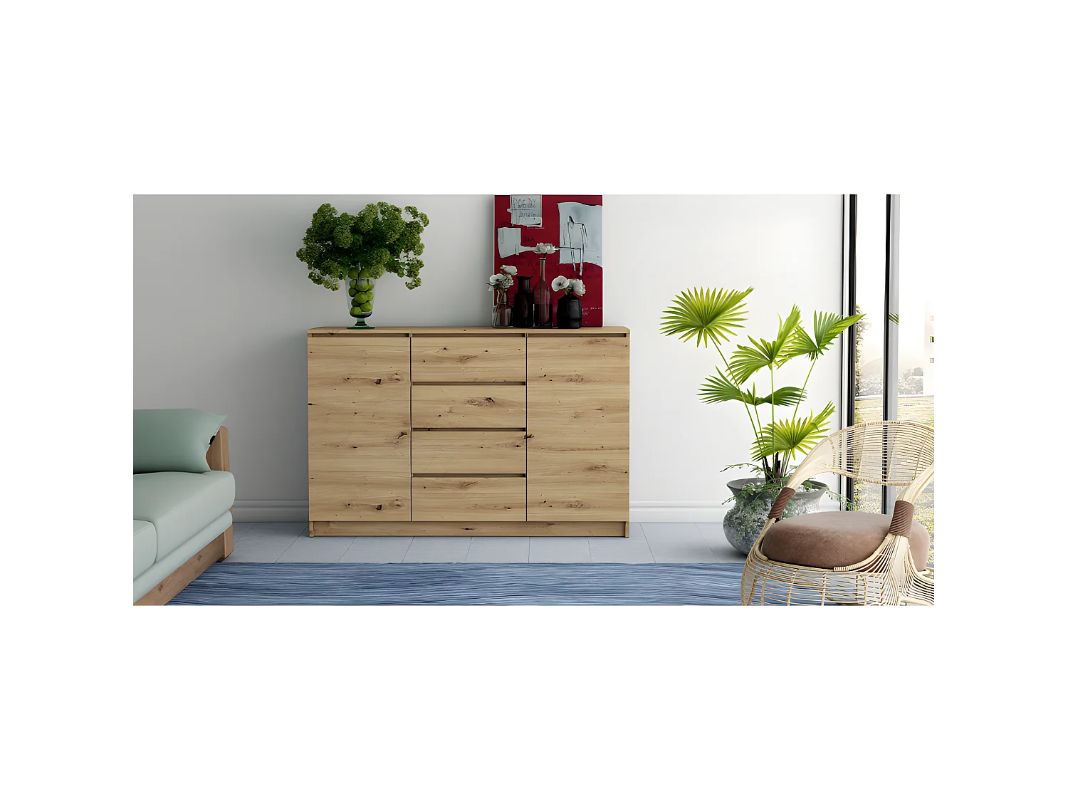 PARME 140 - Cómoda  espaciosa moderna 97x140x40 cm - 2 puertas + 4 cajones - Mueble de almacenaje para dormitorio sala de estar habitación infantil
