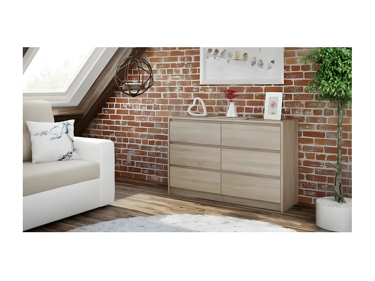 IRIS 120 - Commode de chambre - 6 tiroirs - 120x40x75cm  - Meuble de rangement - Style Scandinave - Aspect bois