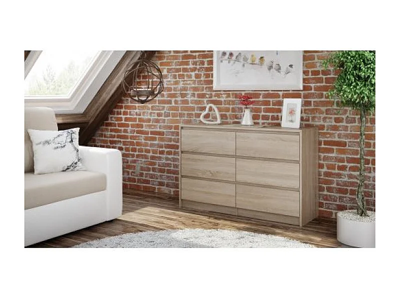 IRIS 120 - Commode de chambre - 6 tiroirs - 120x40x75cm  - Meuble de rangement - Style Scandinave - Aspect bois