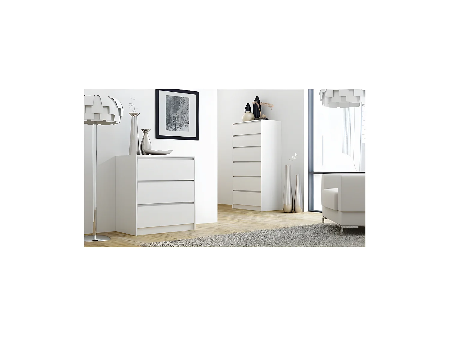 IRIS T6 - Commode de chambre 6 tiroirs - 139x70x43cm - Meuble de rangement - Style Scandinave - Dressing