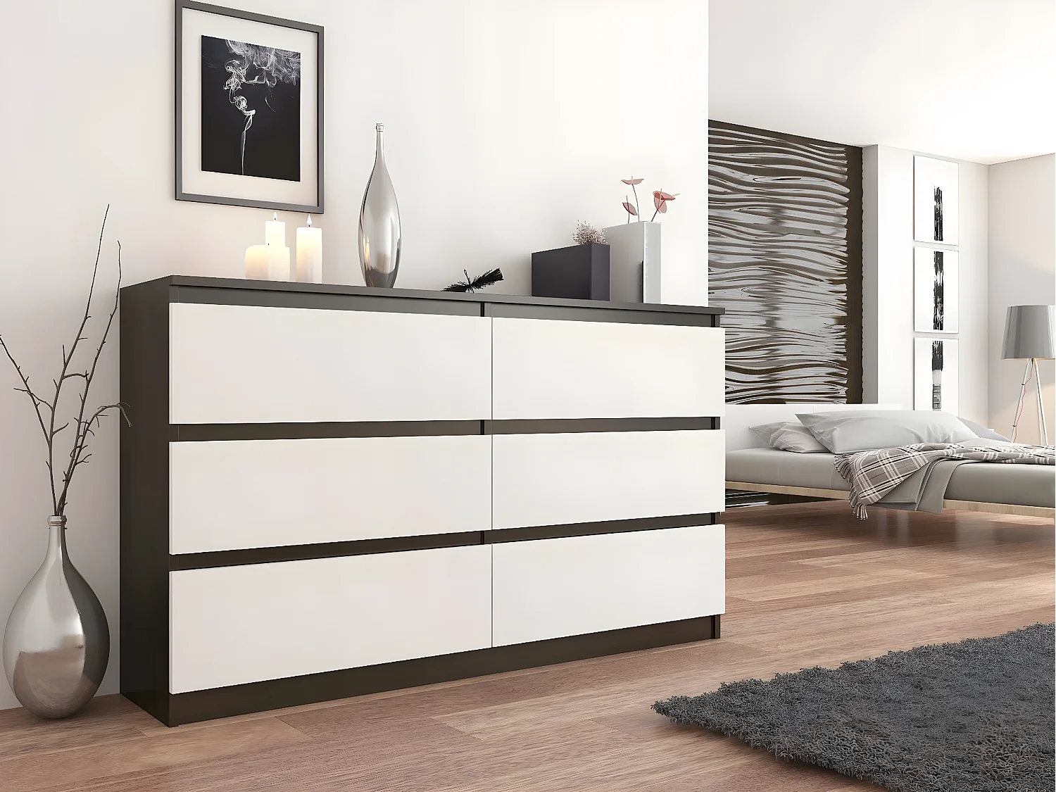 MUNICH | Commode contemporaine chambre salon bureau | 140x77x30 | Dressing 6 tiroirs | Meuble de rangement scandinave