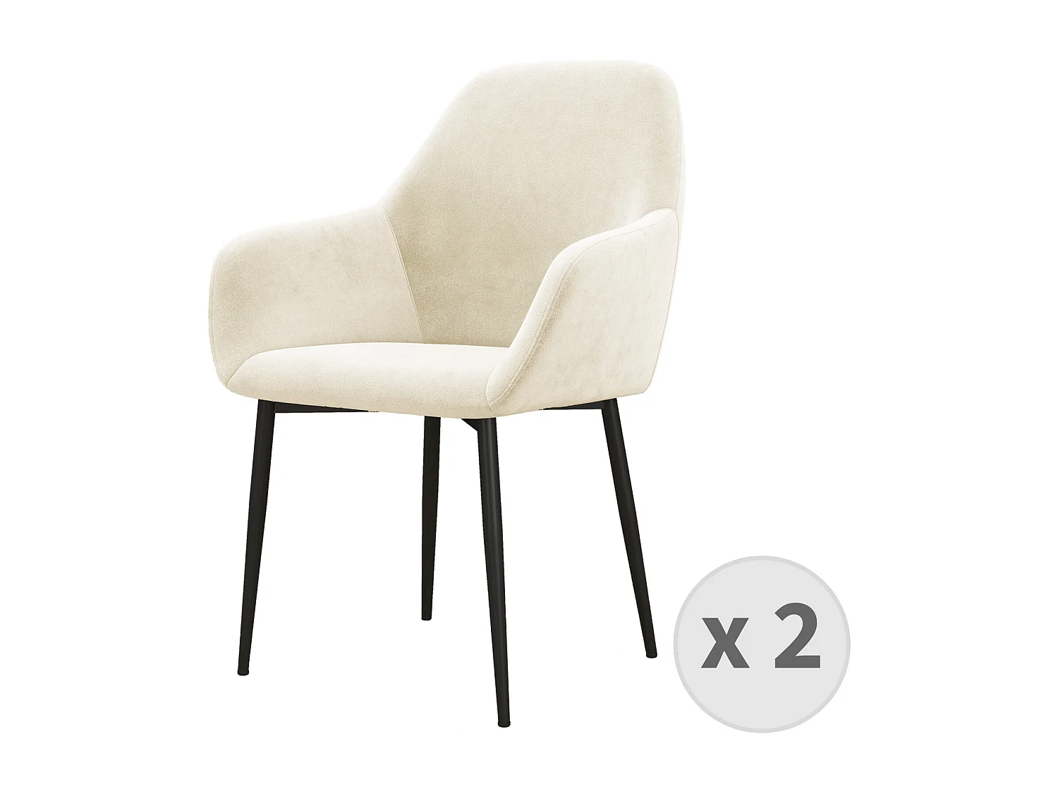 GABIN-Fauteuil de table en Velours Vanille et métal noir (x2)