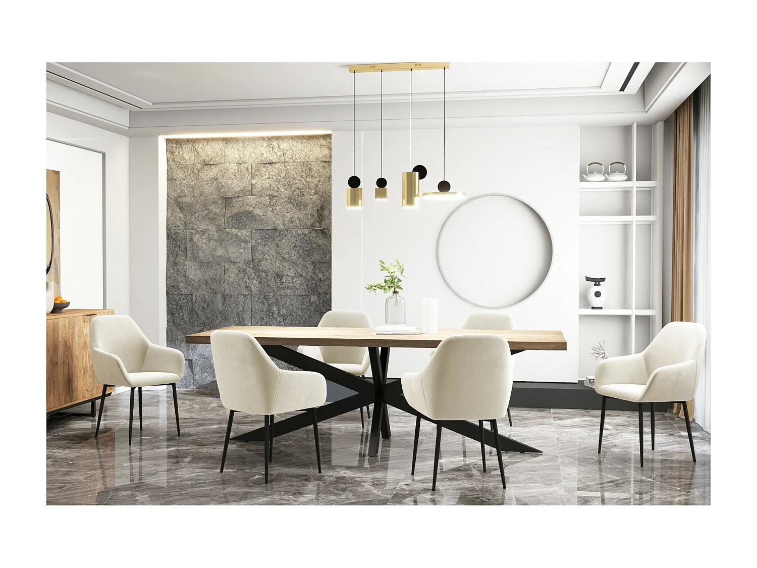 GABIN-Fauteuil de table en Velours Vanille et métal noir (x2)