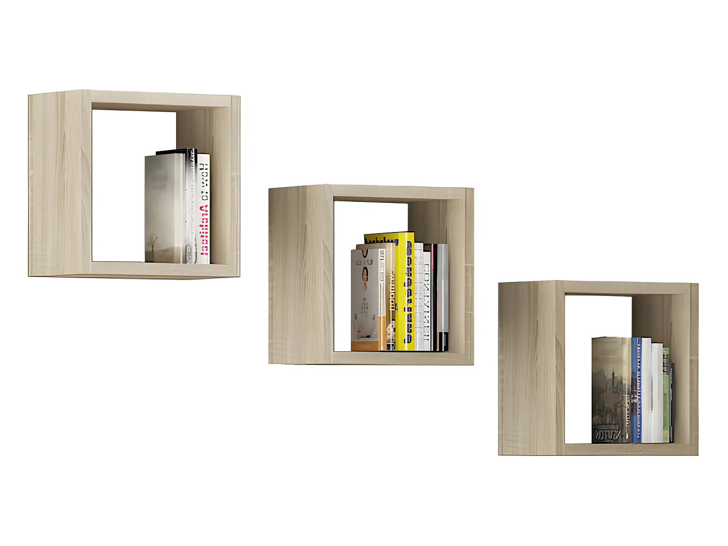 SHAY | Lot de 3 étagères murales flottantes cubes chambre/salon/bureau 25x25x15cm | Étagère à suspendre Rangement livres déco