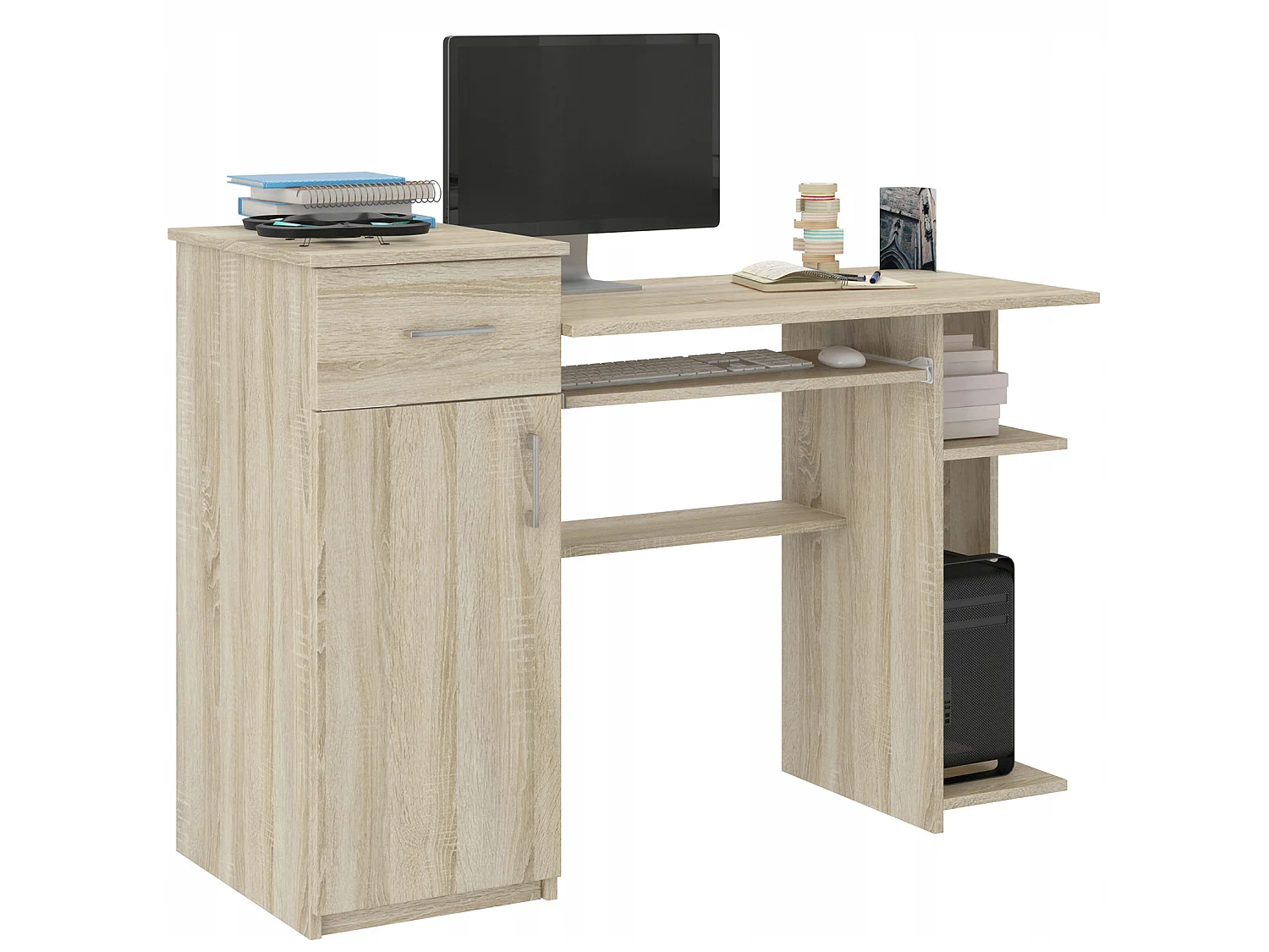 BERGEN | Bureau moderne informatique d'ordinateur 120x50x76 | Support clavier/Tablette PC/Tiroir/Porte | Mobilier bureau
