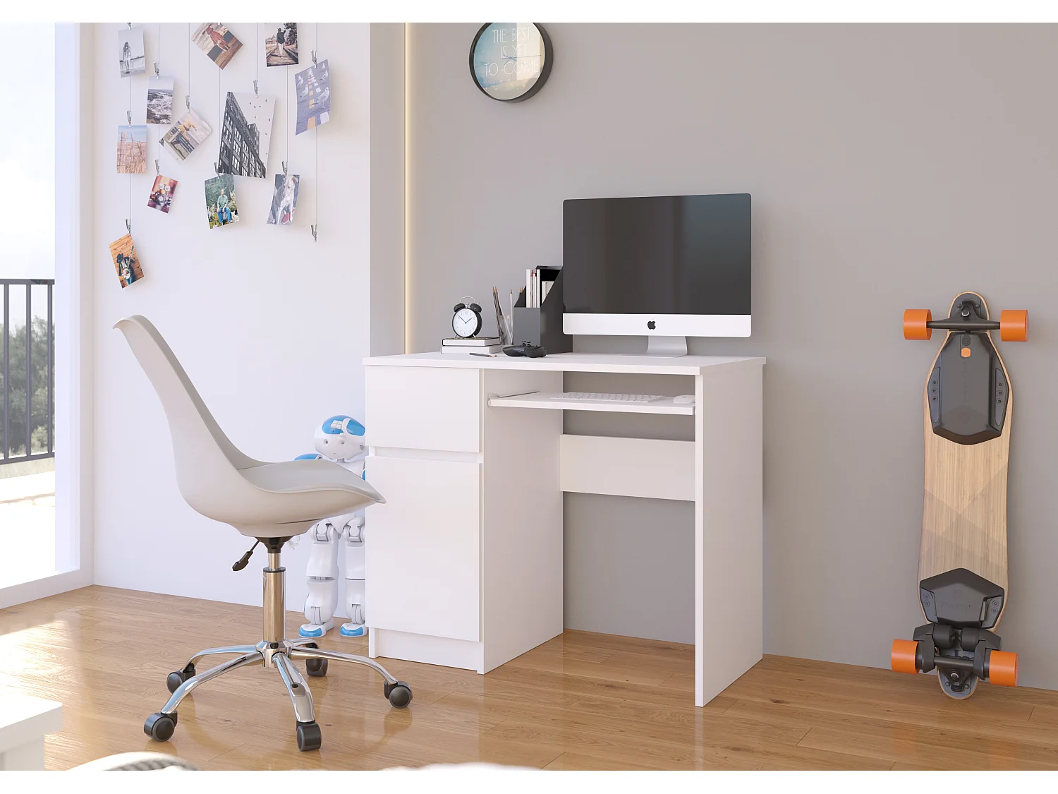 MOGO | Bureau informatique contemporain 90x77x50 cm | Taille compacte + support clavier + tiroir | Table ordinateur moderne