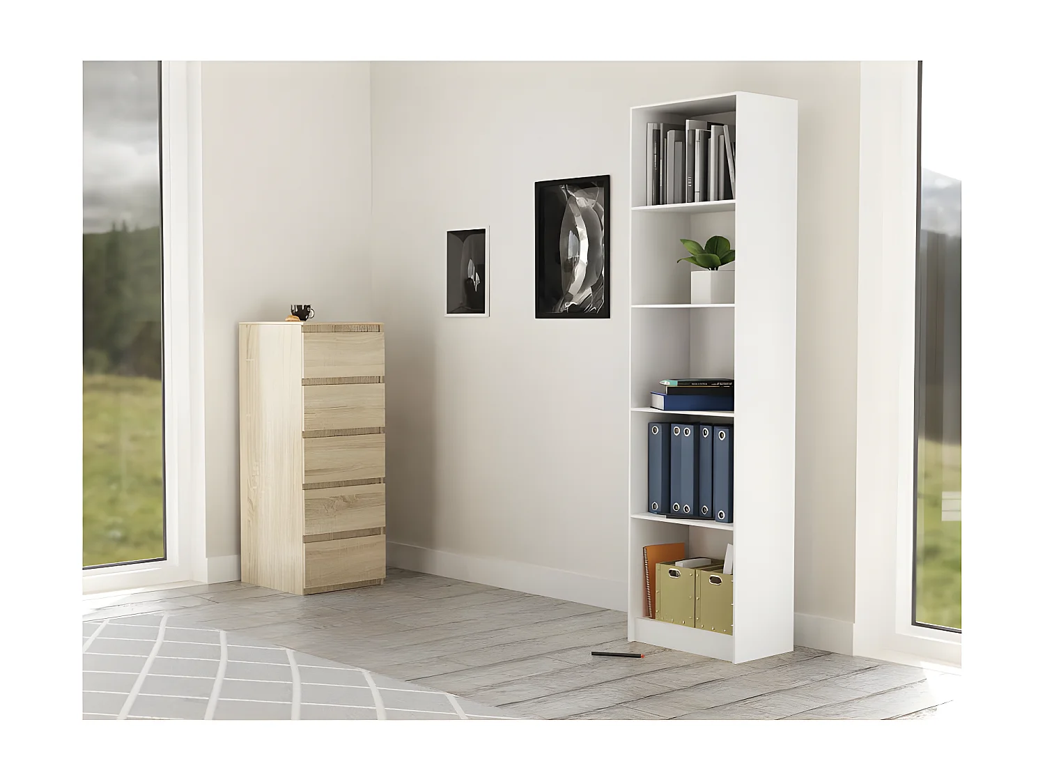 KAFFI - Librería de salón de estilo escandinavo - 50x30x181 - 5 baldas - Librería