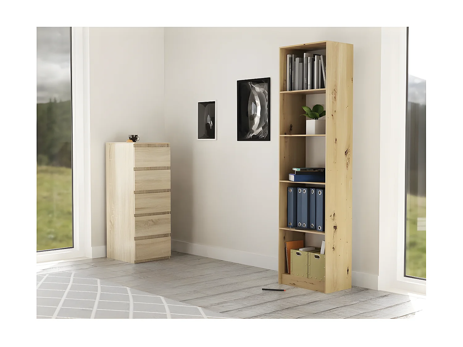 KAFFI - Librería de salón de estilo escandinavo - 50x30x181 - 5 baldas - Librería