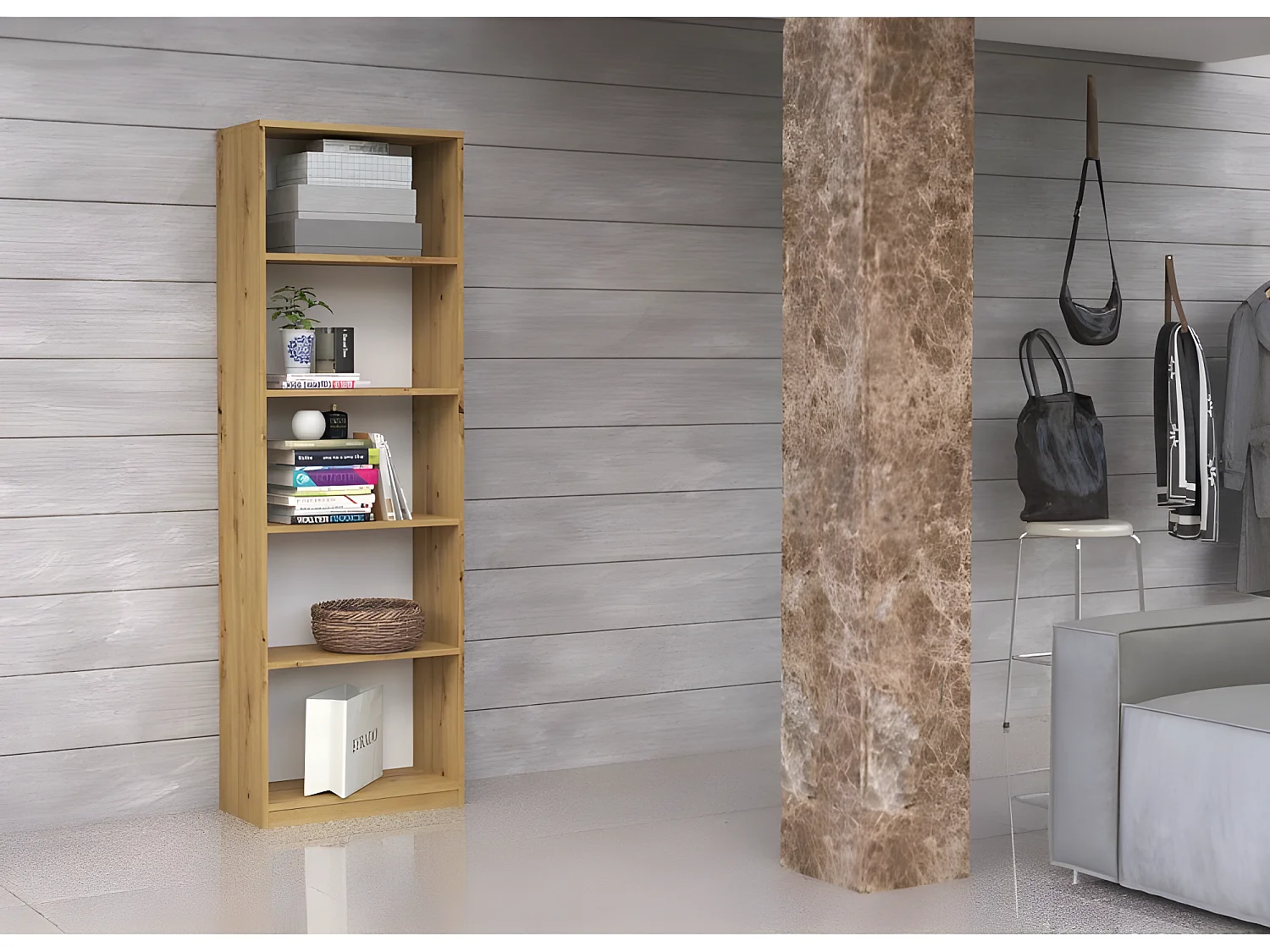 FIRENZE | Libreria moderna 5 ripiani soggiorno/ufficio/camera da letto 182x40x30 cm | Mobiletto decorativo per riporre i libri