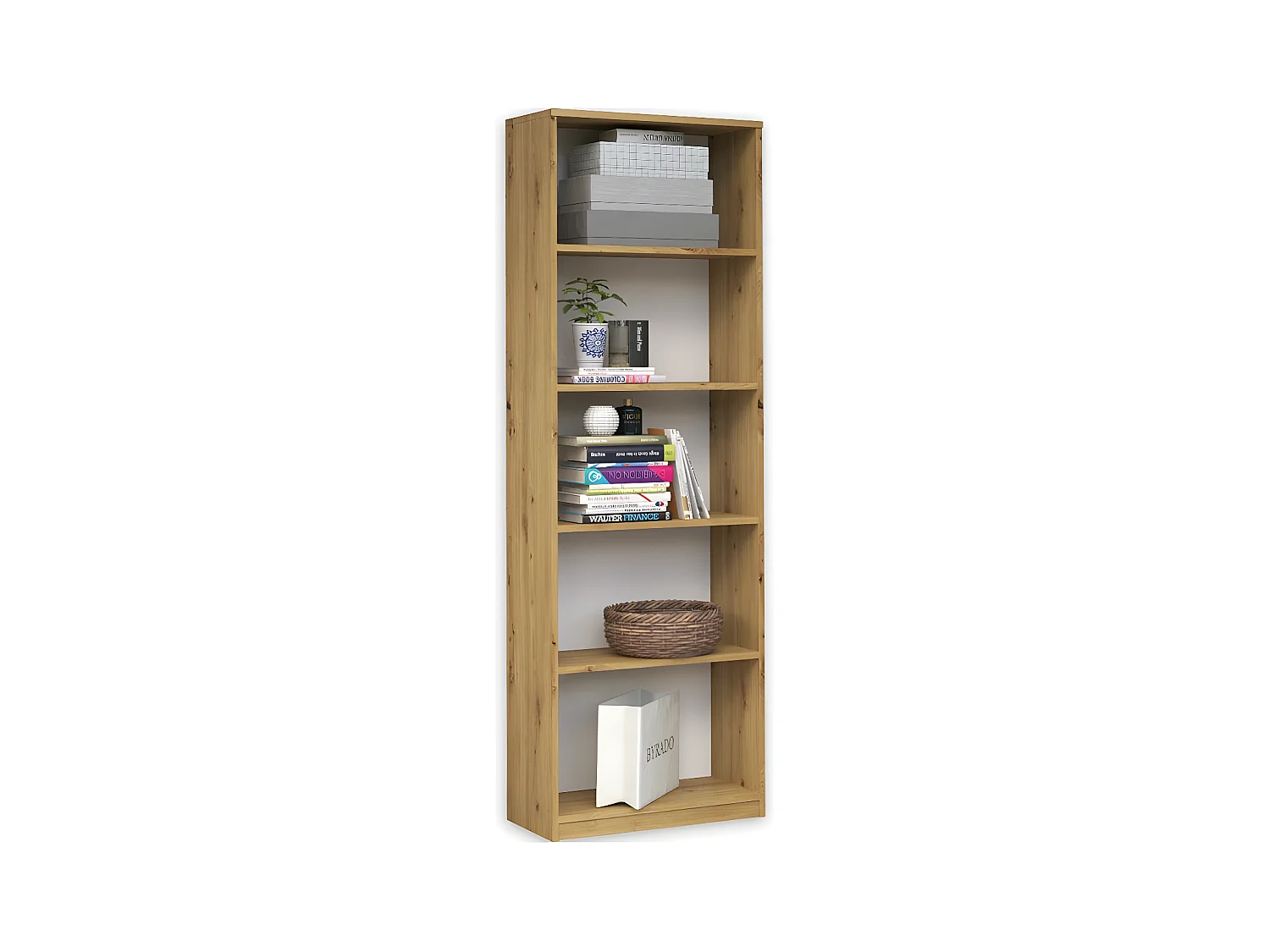 FLORENCE - Bibliothèque 5 étagères chambre bureau salon - 182x40x30 cm - Meuble de rangement livres dèco - Aspect bois