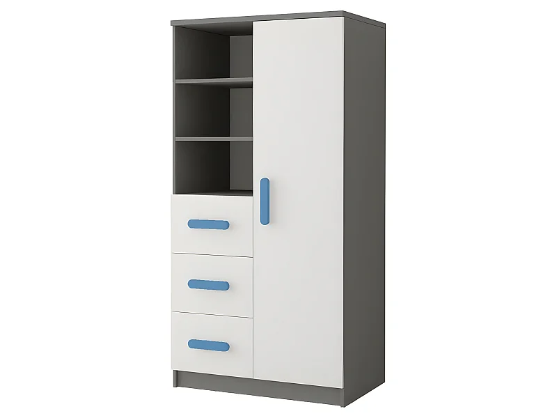 MARLIE - Armoire chambre d'enfants - 3 tiroirs + 5 étagères - 160x80x40 cm - Poignées colorées