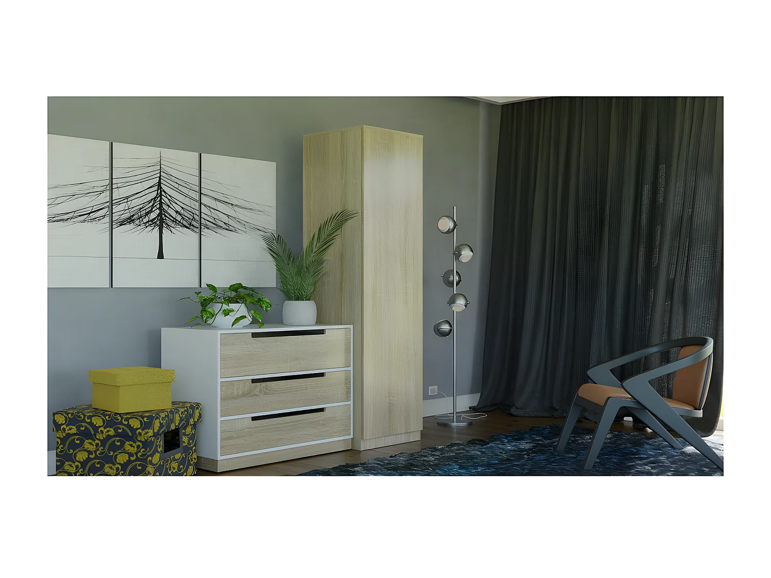 ESME - Einzelner Schrank im skandinavischen Stil Schlafzimmer - 50x50x180 - 1 Tür - Ankleidezimmer