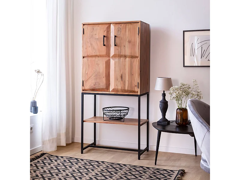 Armoire en bois d'acacia et métal Ava