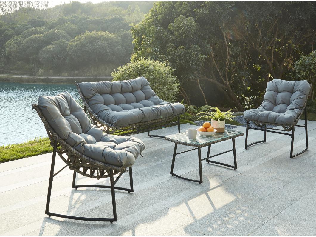 Salon de jardin en résine tressée : 1 canapé 2 places, 2 fauteuils et une table basse - Gris anthracite - JONAH de MYLIA