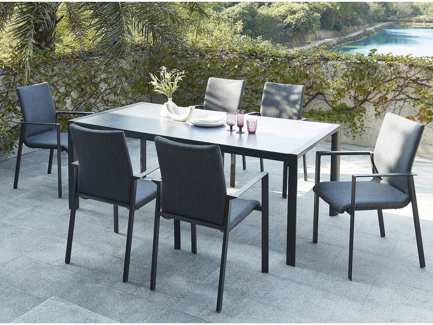 Fauteuil de jardin empilable en aluminium et textilène - Gris - GULIANE de MYLIA