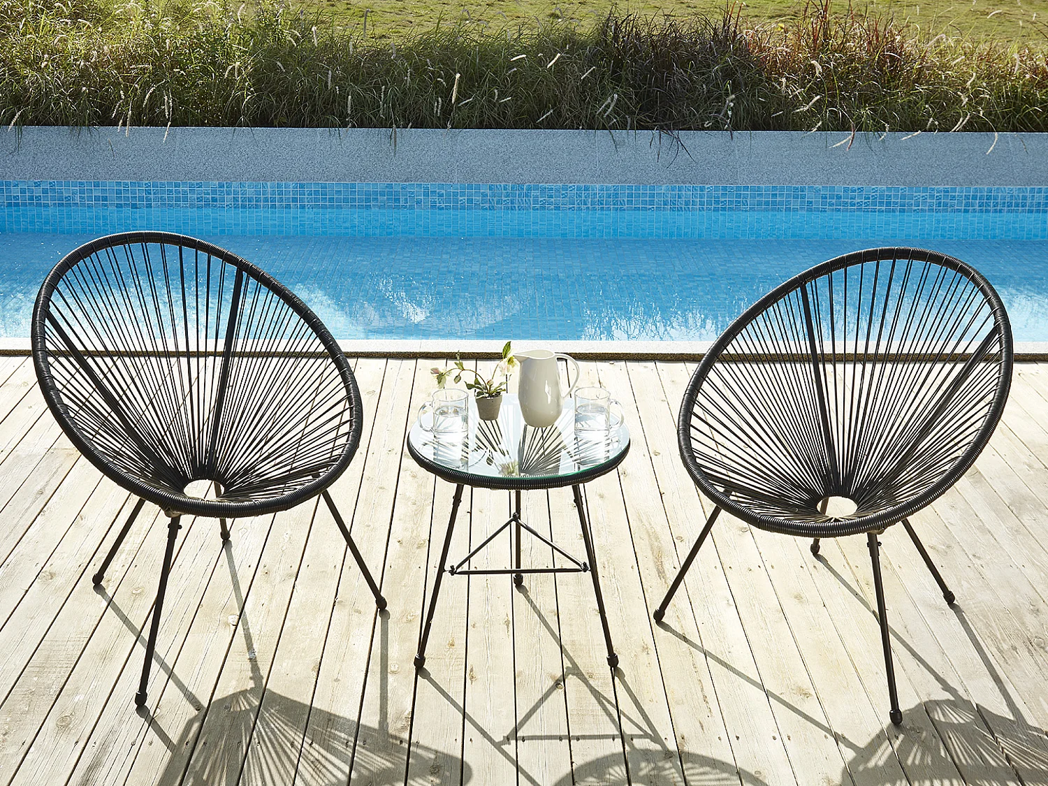 Mesa de jardim em fios de resina entrançados preto - ALIOS II