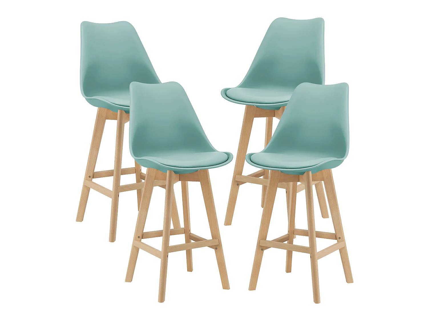 Lot de 4 Tabourets de Bar Lublin Plastique Simili Hêtre 105 x 48 x 58 cm Menthe [en.casa]