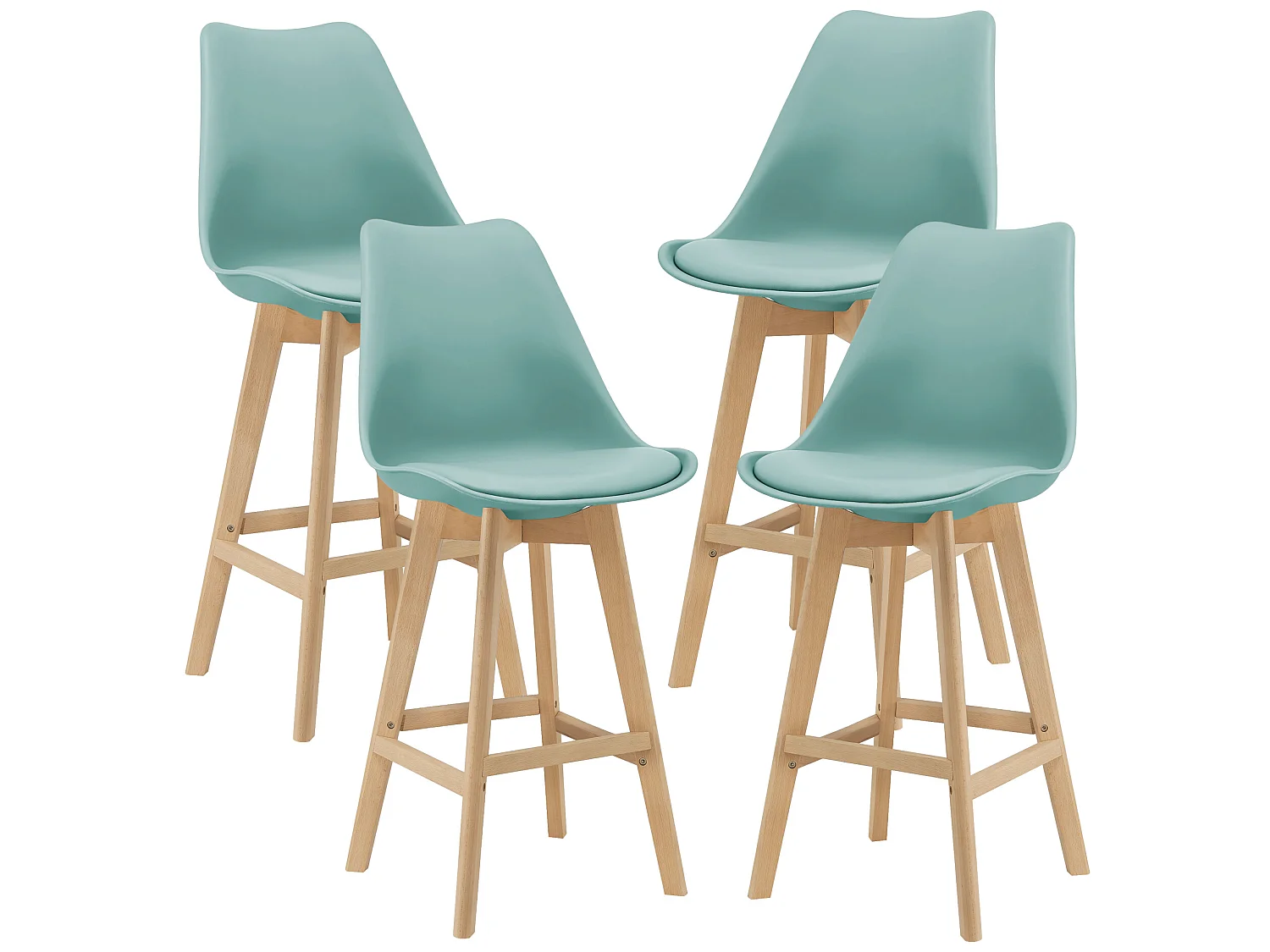 Lot de 4 Tabourets de Bar Lublin Plastique Simili Hêtre 105 x 48 x 58 cm Menthe [en.casa]