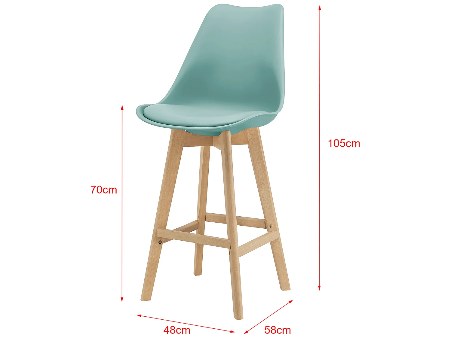Lot de 4 Tabourets de Bar Lublin Plastique Simili Hêtre 105 x 48 x 58 cm Menthe [en.casa]