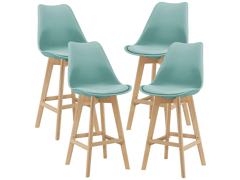 Lot de 4 Tabourets de Bar Lublin Plastique Simili Hêtre 105 x 48 x 58 cm Menthe [en.casa]