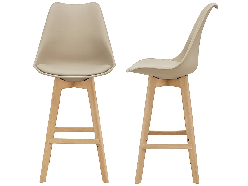 Lot de 2 Tabourets de Bar Lublin Simili Hêtre 105 x 48 x 58 cm Beige [en.casa]