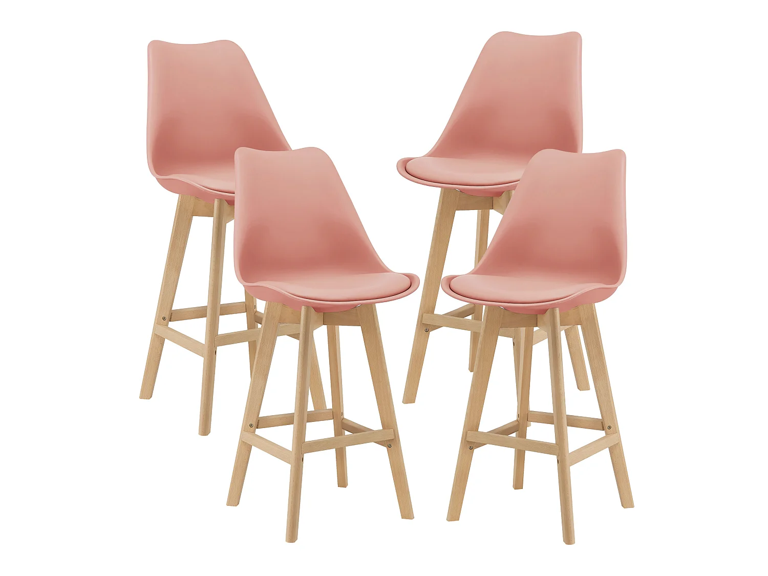 Lot de 4 Tabourets de Bar Lublin Plastique Simili Hêtre 105 x 48 x 58 cm Rose [en.casa]
