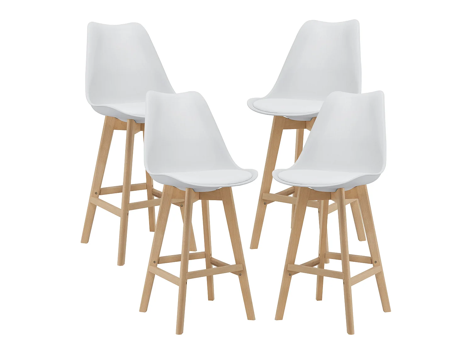 Lot de 4 Tabourets de Bar Lublin Plastique Simili Hêtre 105 x 48 x 58 cm Blanc [en.casa]