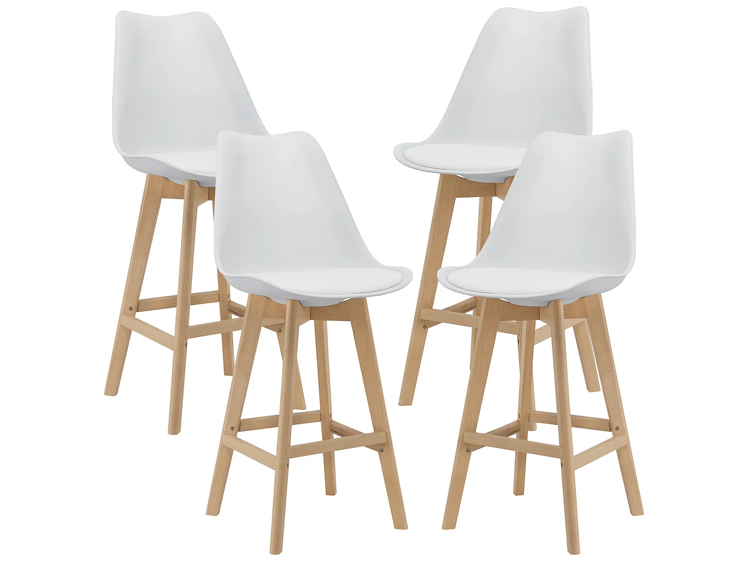 Lot de 4 Tabourets de Bar Lublin Plastique Simili Hêtre 105 x 48 x 58 cm Blanc [en.casa]