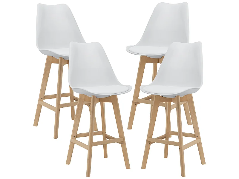 Lot de 4 Tabourets de Bar Lublin Plastique Simili Hêtre 105 x 48 x 58 cm Blanc [en.casa]
