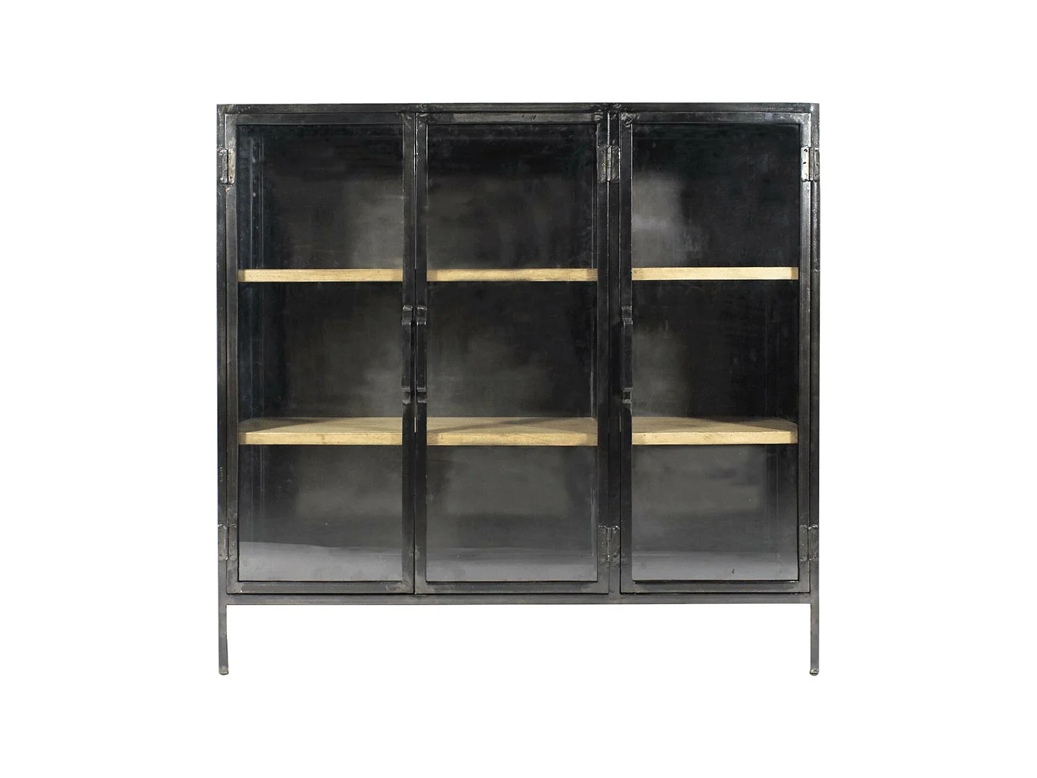 Buffet alto acristalado de metal y madera maciza Opposite - Estilo industrial, color gris, sin LED, apertura abatible