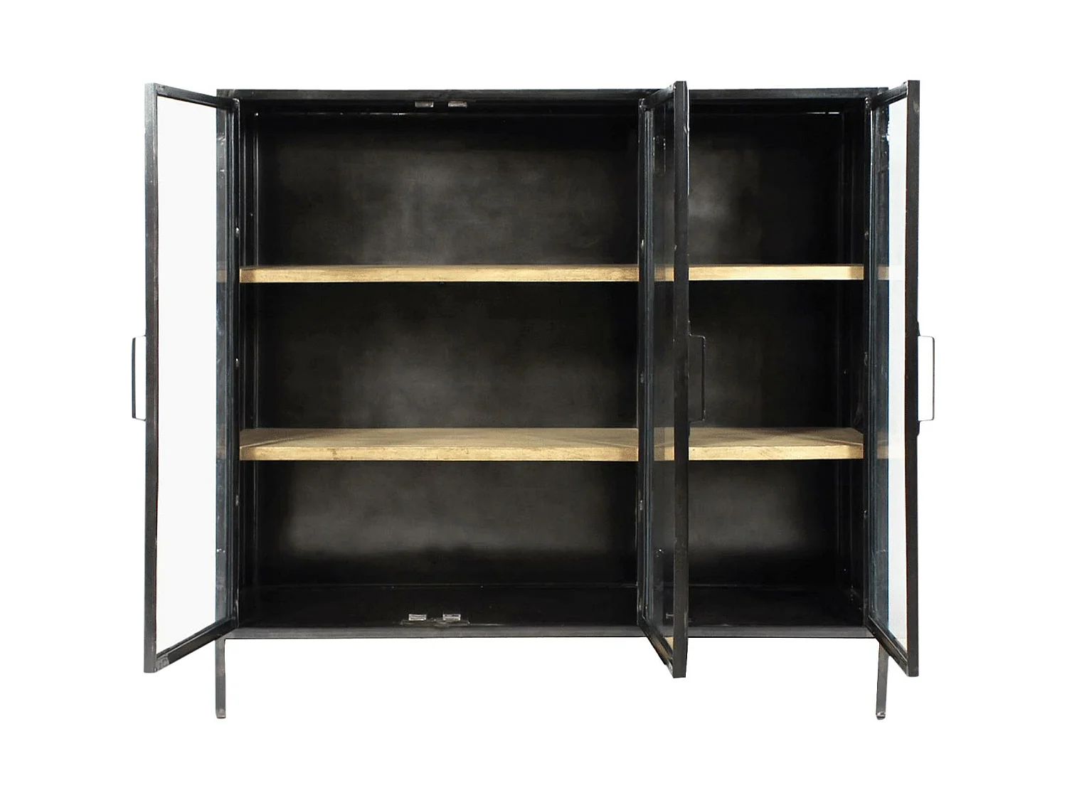 Buffet alto acristalado de metal y madera maciza Opposite - Estilo industrial, color gris, sin LED, apertura abatible