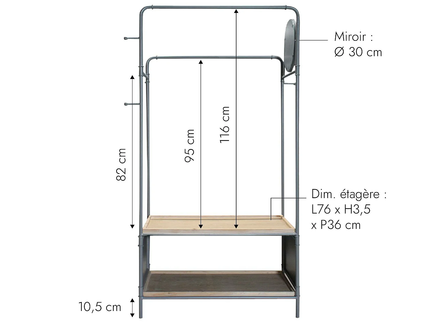 Dressing ouvert avec miroir petit modèle Rafael