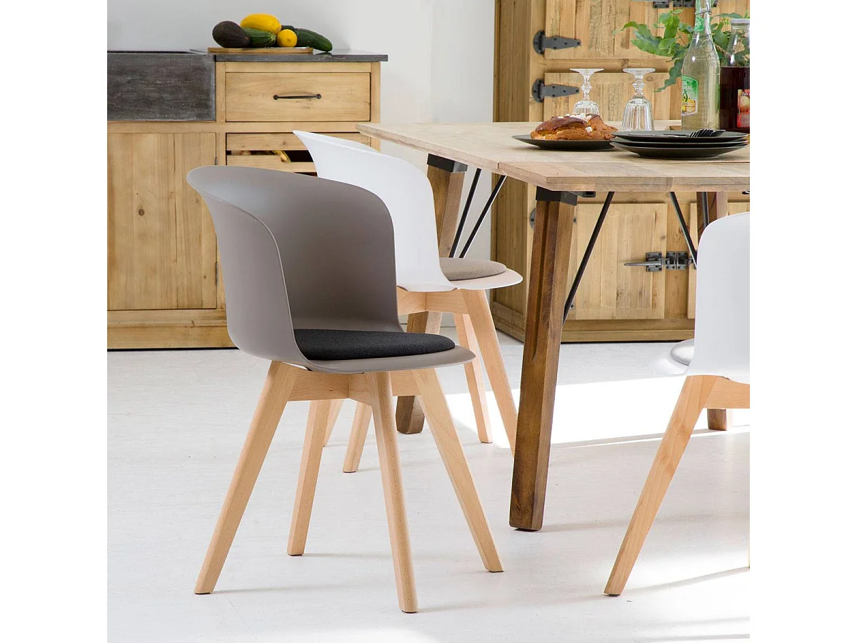 Chaise taupe avec coussin noir Blandine (lot de 2)