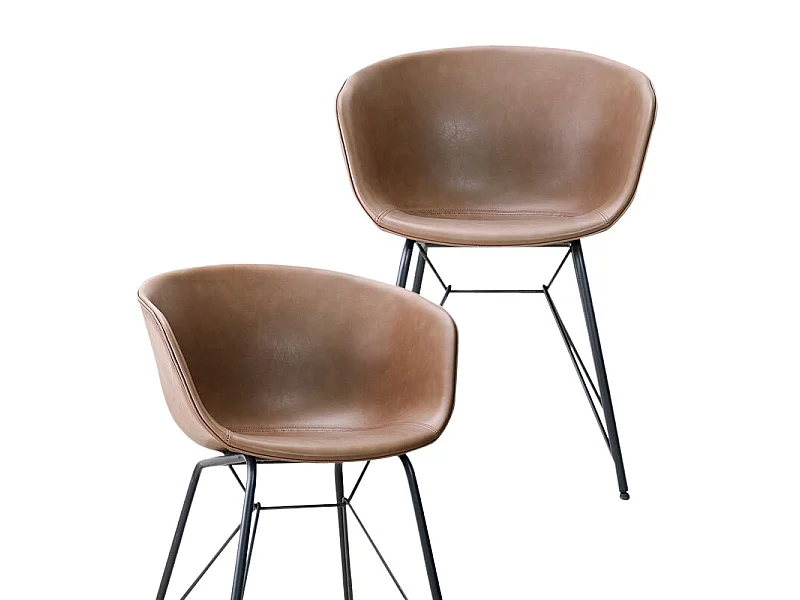 Chaise marron pieds tour Eiffel Camille (lot de 2)