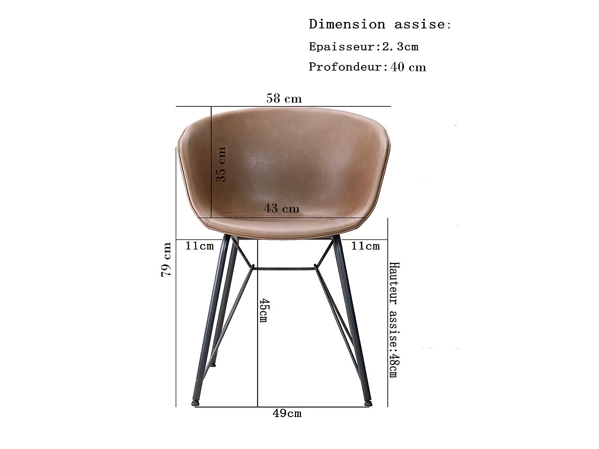 Chaise marron pieds tour Eiffel Camille (lot de 2)
