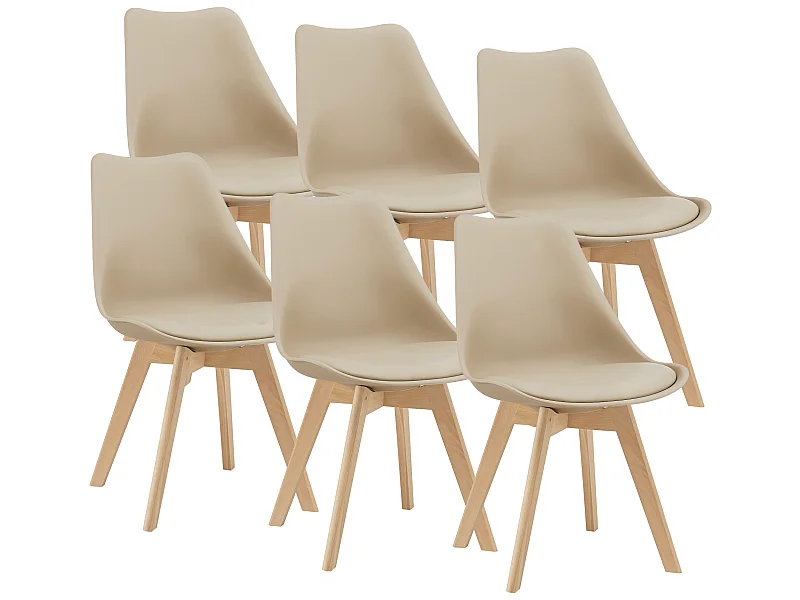 Lot de 6 Chaises de Salle à Manger Dubrovnik Simili Hêtre Beige [en.casa]