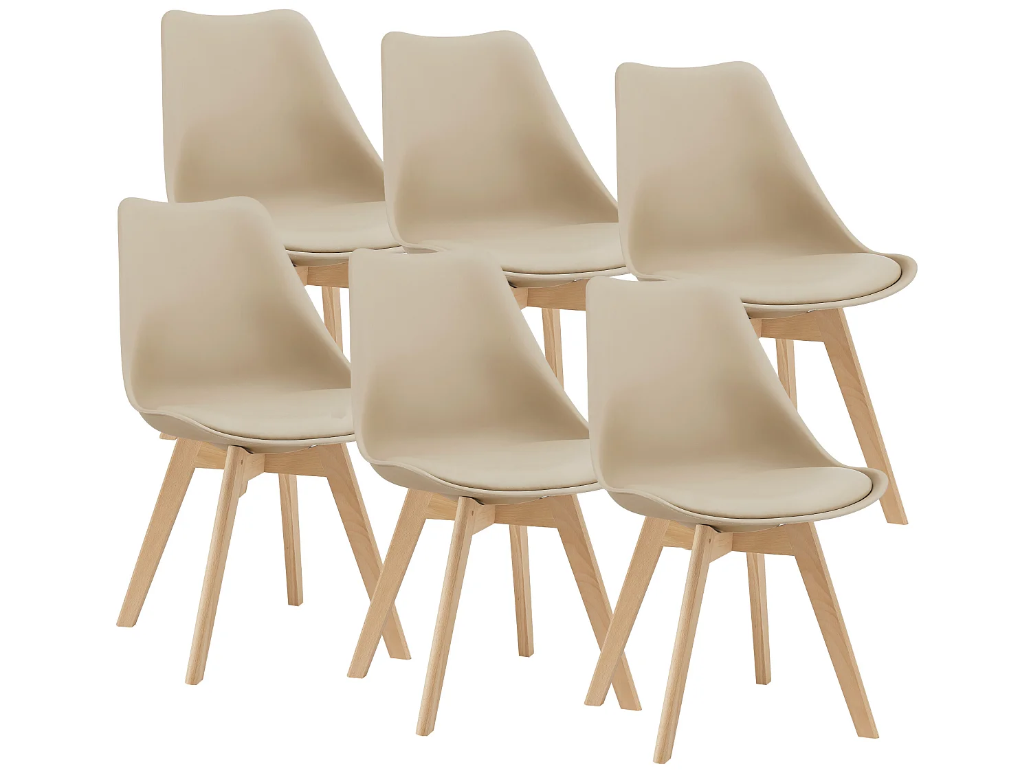 Lot de 6 Chaises de Salle à Manger Dubrovnik Simili Hêtre Beige [en.casa]