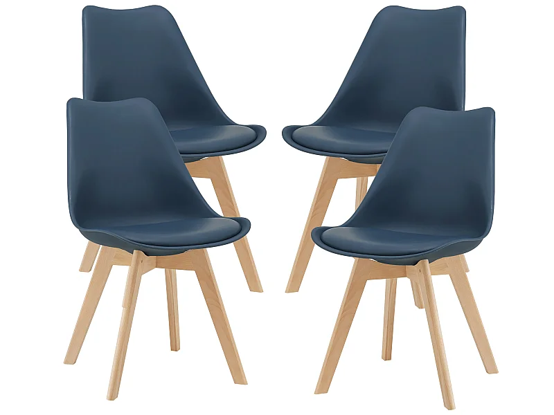 Lot de 4 Chaises de Salle à Manger Dubrovnik Simili Hêtre Bleu [en.casa]