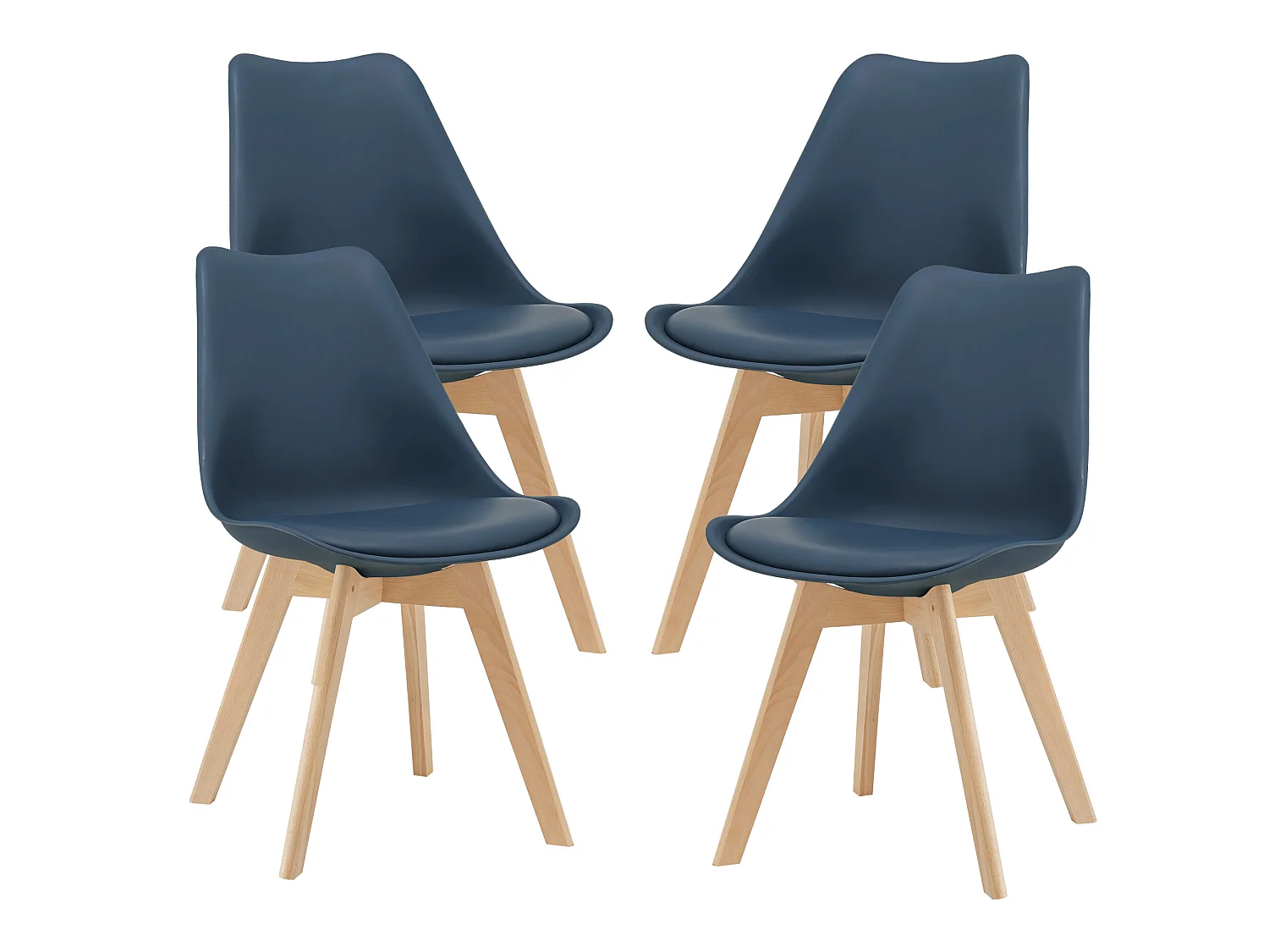 Lot de 4 Chaises de Salle à Manger Dubrovnik Simili Hêtre Bleu [en.casa]