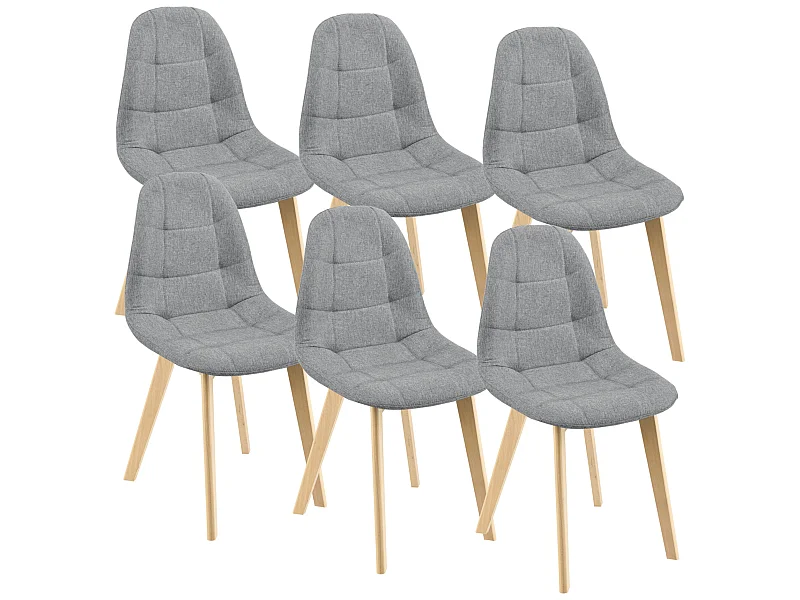 Lot de 6 Chaises de Salle à Manger Kopparberg 86 x 53 x 47 cm Polyester Bois Gris Clair [en.casa]