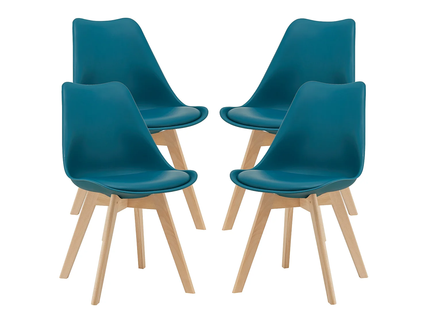 Lot de 4 Chaises de Salle à Manger Dubrovnik Simili Hêtre Turquoise [en.casa]